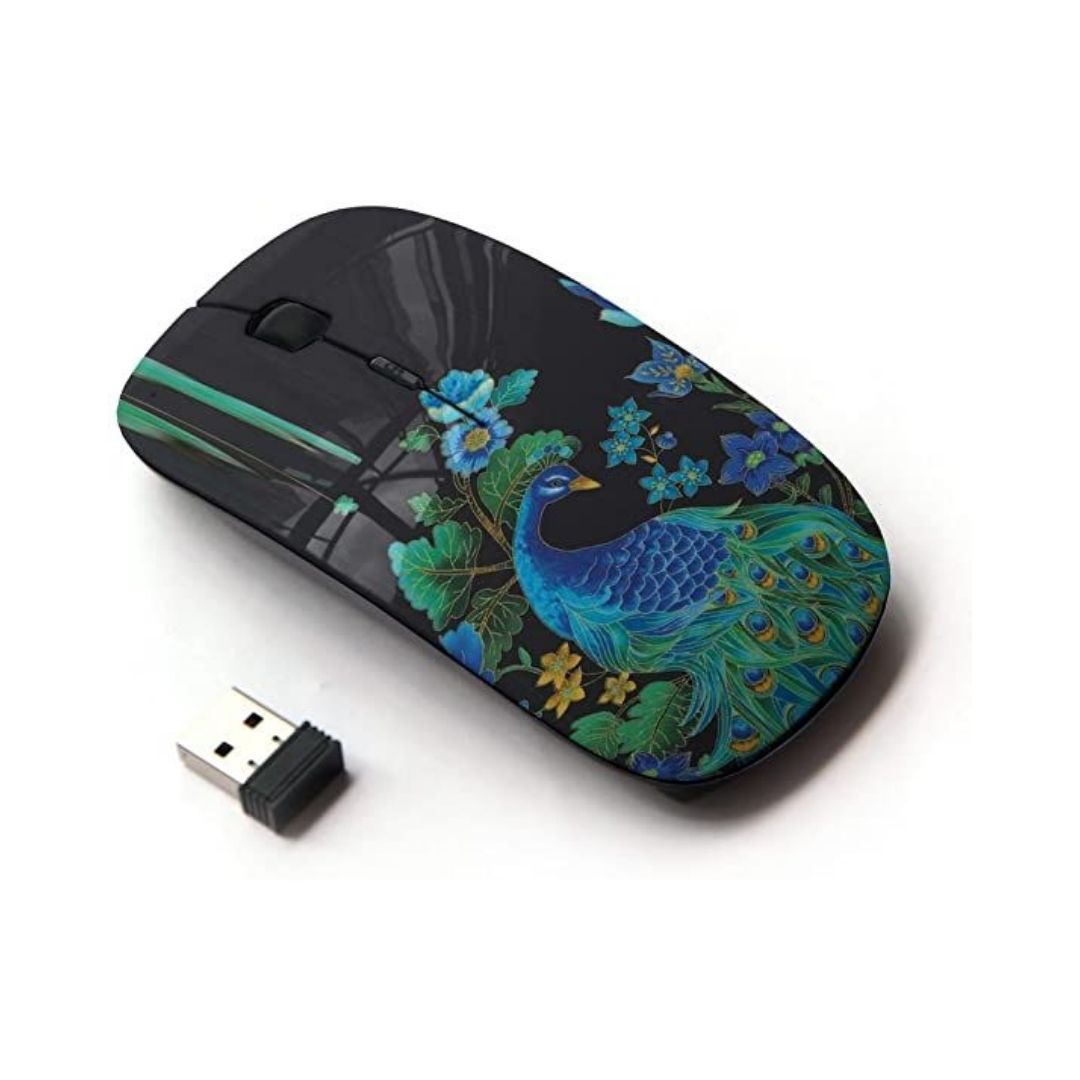 X0032TVCLN peacock pattern slim wireless mouse