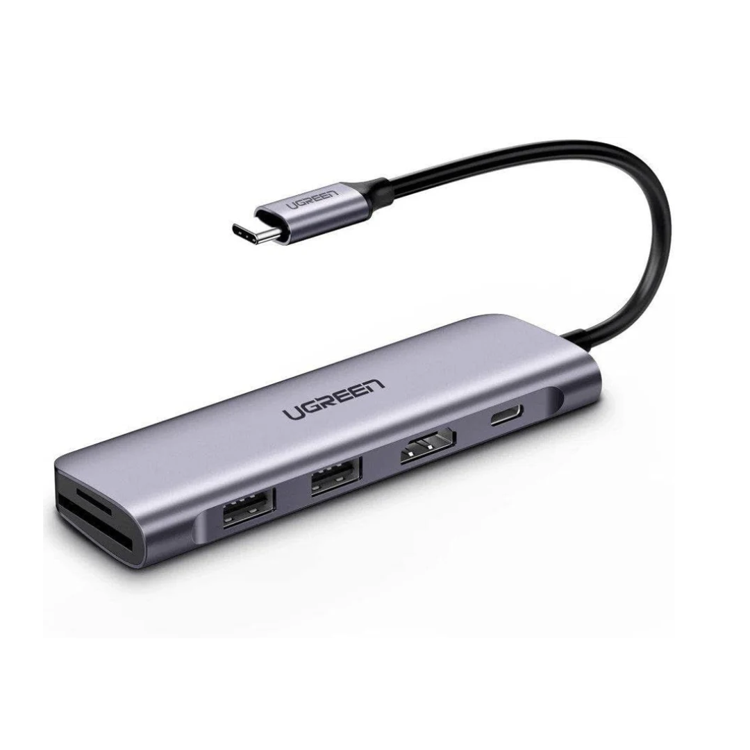 Ugreen 70411 USB-C to 2 Ports USB3.0-A Hub + HDMI + TF/SD with PD Power Supply (Space Gray)