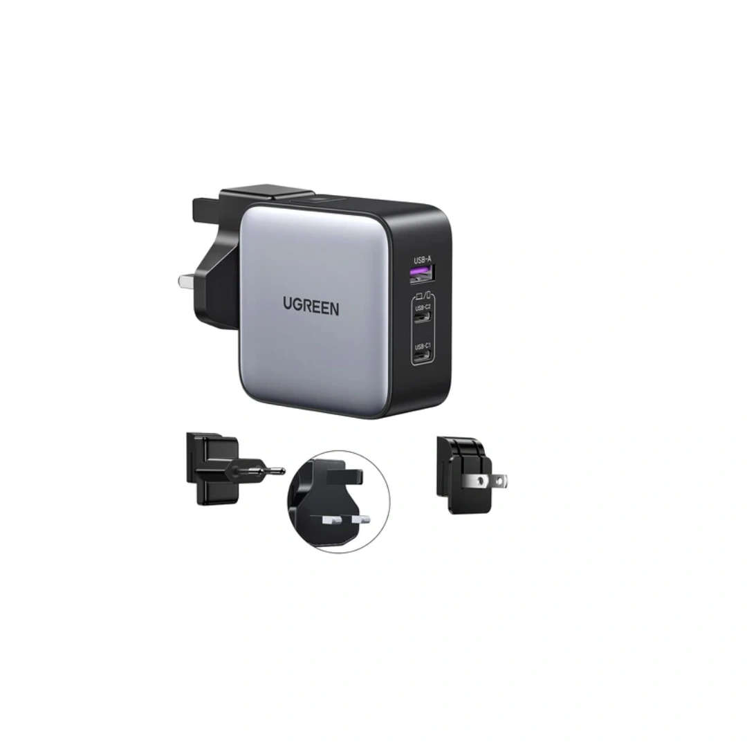 UGREEN USB-A+2*USB-C 65W GaN Tech Worldwide Travel Fast Charger Interchangeable UK/US/EU Plugs